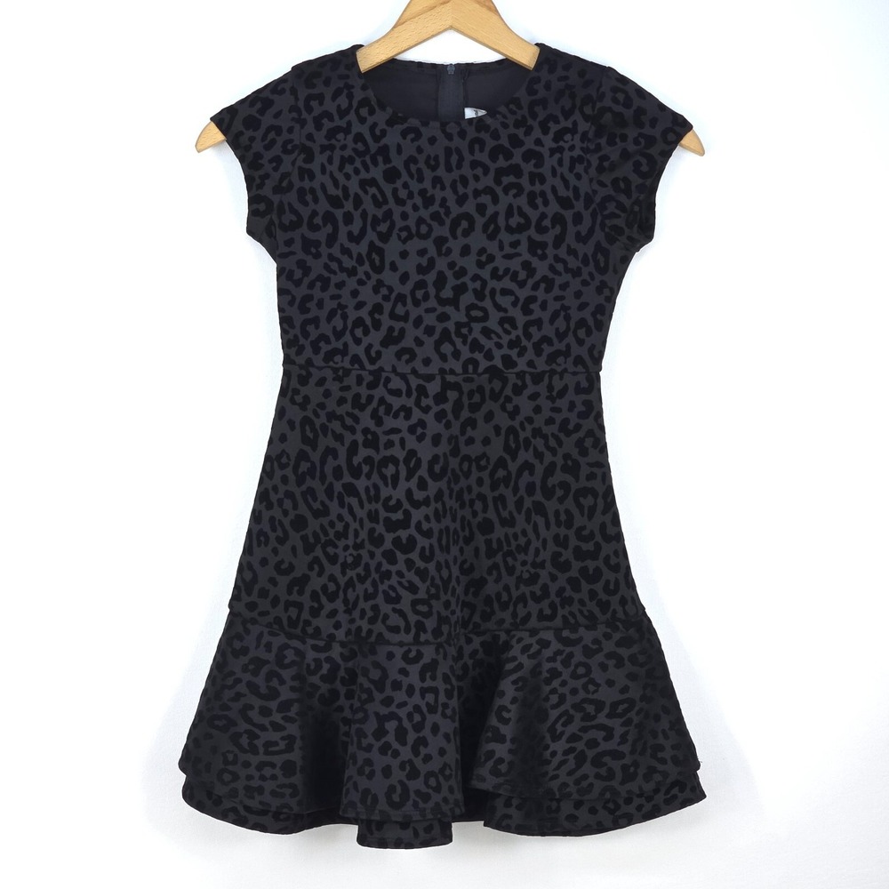 RARE EDITIONS Leopard Print Drop Waist Dress Girls 10 Ruffle‎ Hem Burnout Velvet